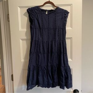 Nursing Queen Navy Eyelet Cap Sleeve Dress